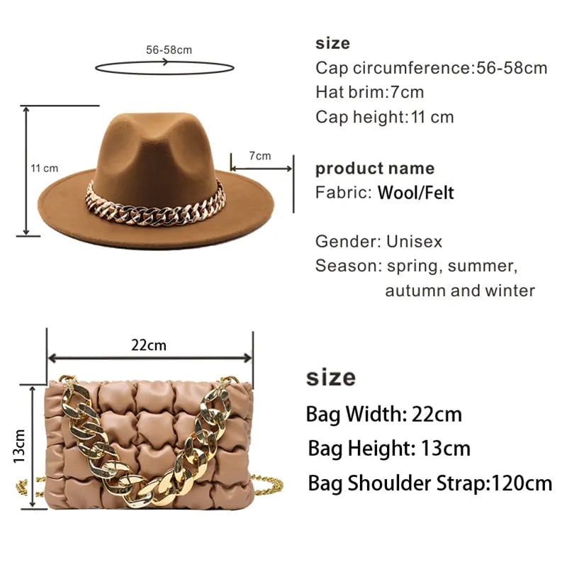 Fedora Hats Women Luxury Accessories Gold Chain Rieworkes