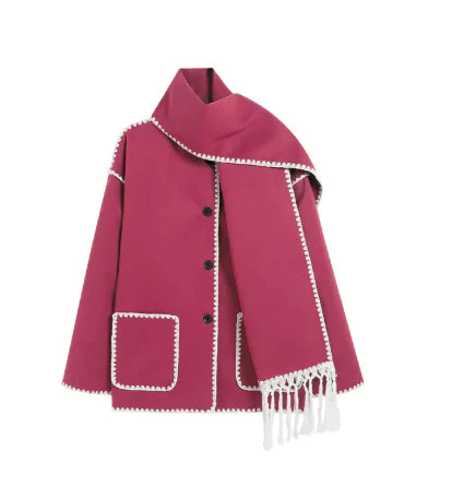 Women's Thick Woolen Coat with Scarf Rieworkes