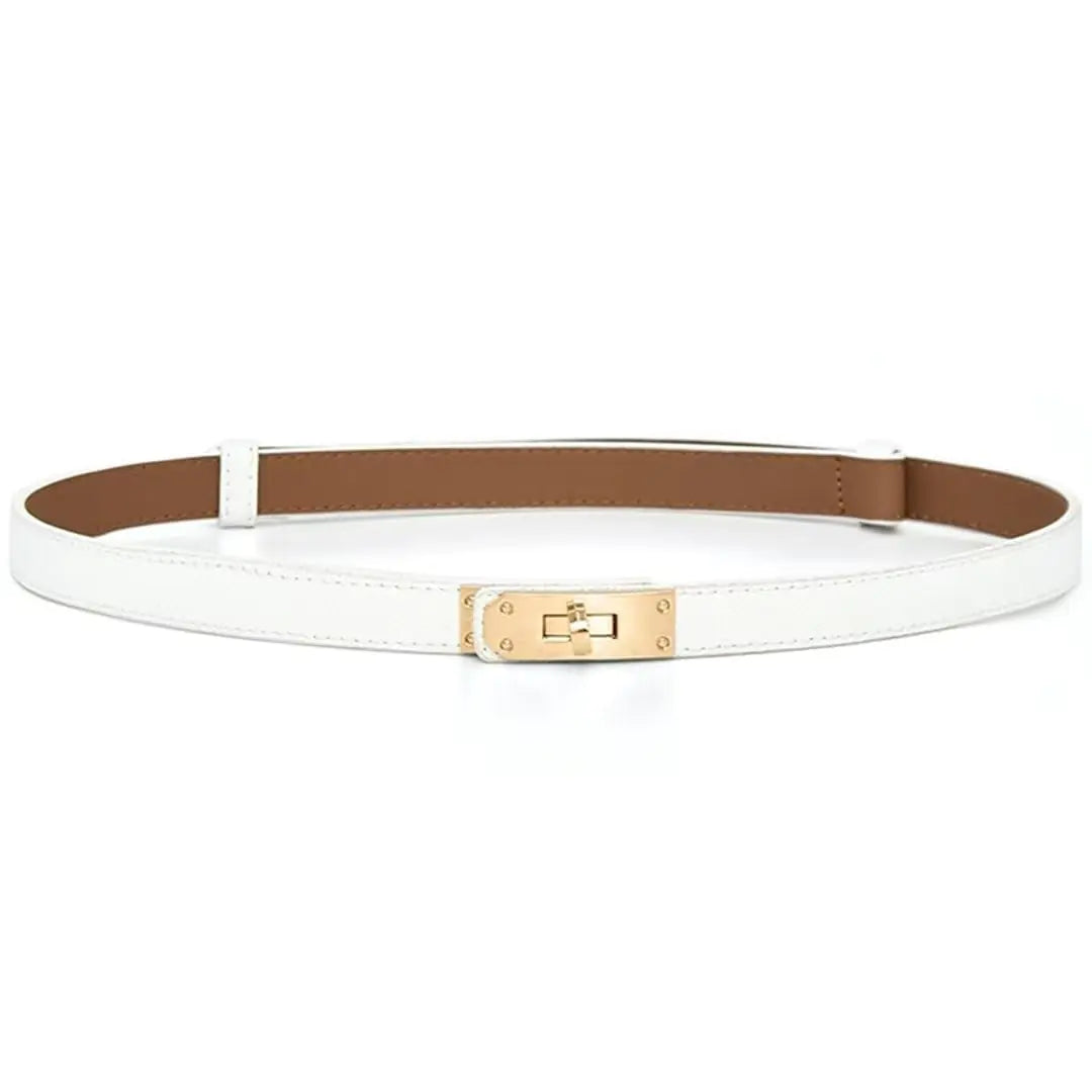 Cntuohai 2 in 1 Womens Skinny Leather BeltAlloy Turn Lock Adjustable Slim Thin Waist Belt For Dress Jeans Coat Rieworkes
