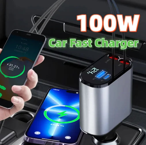 Metal Car Charger 100W Super Fast Charging Car Cigarette Lighter USB-C Adapter Rieworkes