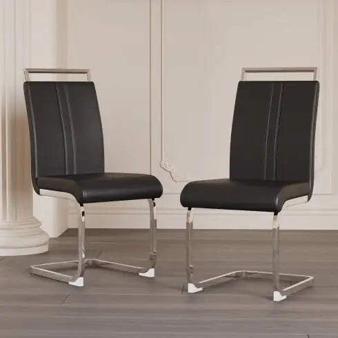 Modern Dining Chairs,PU Faux Leather High Back Upholstered Side Chair With C-shaped Tube Plating Metal Legs For Dining Room Kitchen Vanity Patio Club Guest Office Chair Set Of 4 Rieworkes