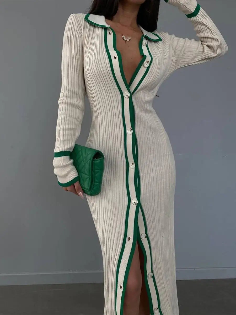 Stripe Lapel Dress Rieworkes