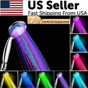 Handheld 7 Color Changing LED Light Water Bath Home Bathroom Shower Head Glow Rieworkes