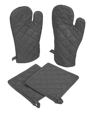 Native Fab Farmhouse Oven Mitts and Pot Holders Set of 4 Heat Resistant Non-Slip Machine Washable 100% Cotton Kitchen Pot Holders Oven Mitts Sets Grey Mimarta