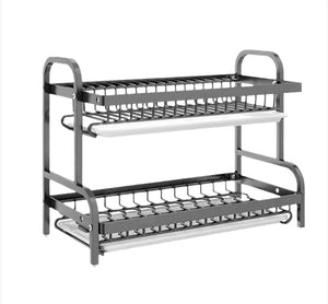 Multi-functional Double-layer Carbon Steel Tableware Storage Rack Rieworkes