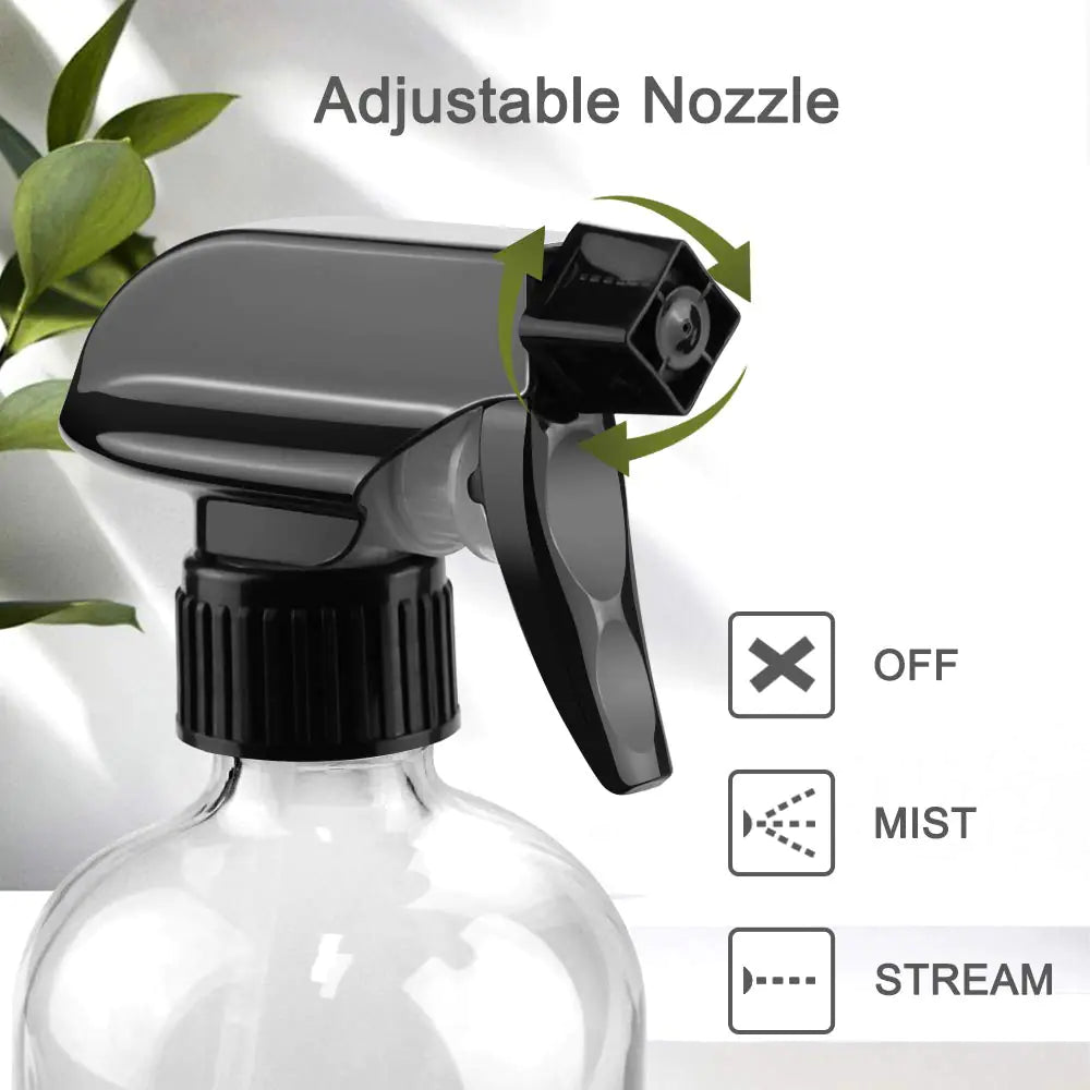 Glass Spray Bottles, 16oz Clear Glass Spray Bottles with Labels & Adjustable Nozzle, Reusable Containers for Cleaning, BBQ, Food, Plants, Alcohol, Essential Oils(3 Pack) 3 Pack Rieworkes