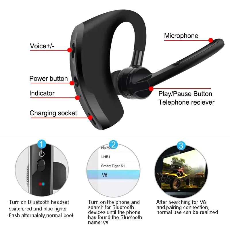 Bluetooth Earpiece Wireless Headset Noise Cancelling Headphones Driver Trucker Rieworkes
