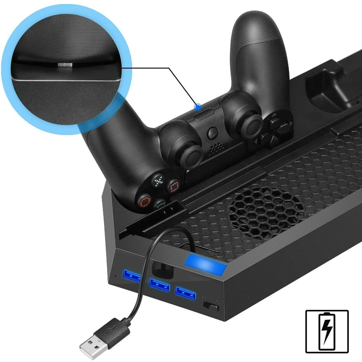 PS4 Cooling Station Vertical Stand 2 Controller Charging Dock For PlayStation 4 Rieworkes
