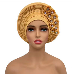 Stunning Floral Auto Gele Headwraps - 2024 New African Turban for Elegant Weddings & Parties Rieworkes