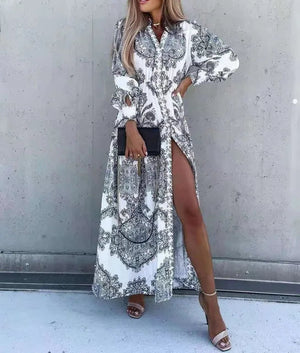 Elegant V Neck Office Long Shirt Dress Rieworkes