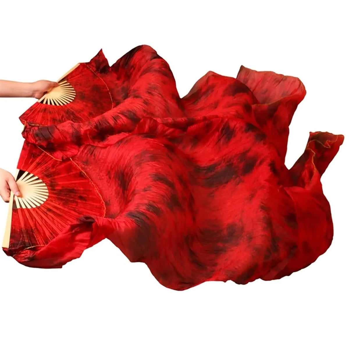 HPLWJO Belly Dance Real Silk FansWomen 150 * 90cm 1 Pair (Left+Right) Silk Long Fans Veils Belly Dance Dancing Silk Fans for Dance Performance (Red Tie-Dye) Mimarta