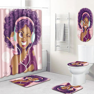 African Woman Bathroom Set with Shower Curtain and Mats Mimarta