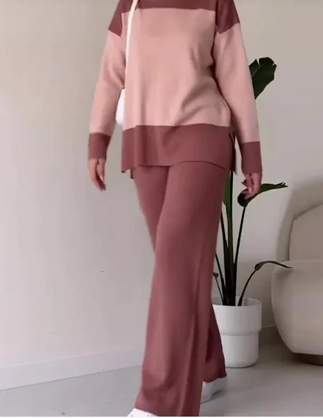 European And American Fashion Color Matching Top Loose All-match Wide Leg Pants Suit Women Rieworkes