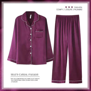 Women's Spring And Autumn Thin Long Sleeve Silk Homewear Two-piece Set Mimarta