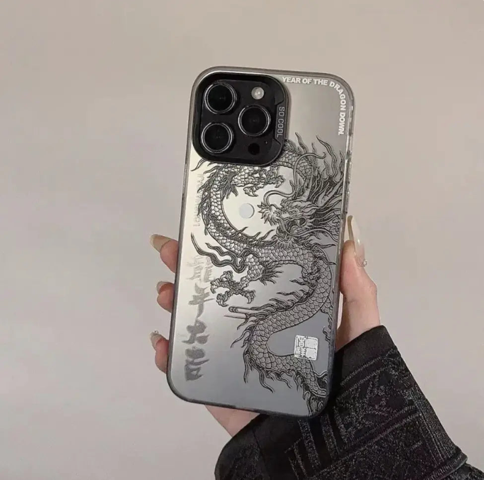 Fashion Cute Black China Dragon Phone Case with Hand Strap Rieworkes