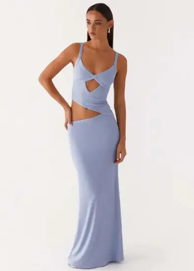 Hollow Stitch Irregular Solid Color Dress Rieworkes