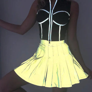 Reflective Pleated Skirt with Zipper for Women Mimarta