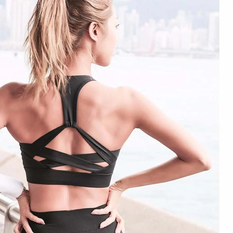 White Strap Push Up Sports Bra: Women's Gym Yoga Athletic Vest Underwear Rieworkes
