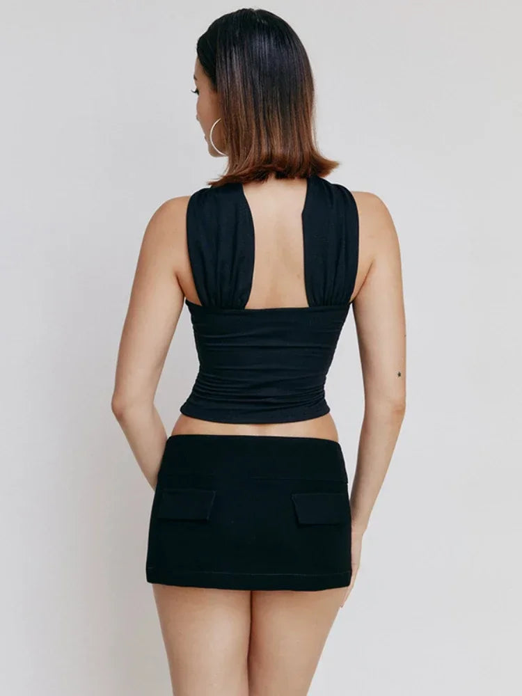 Halter Backless Satin Crop Tops Rieworkes