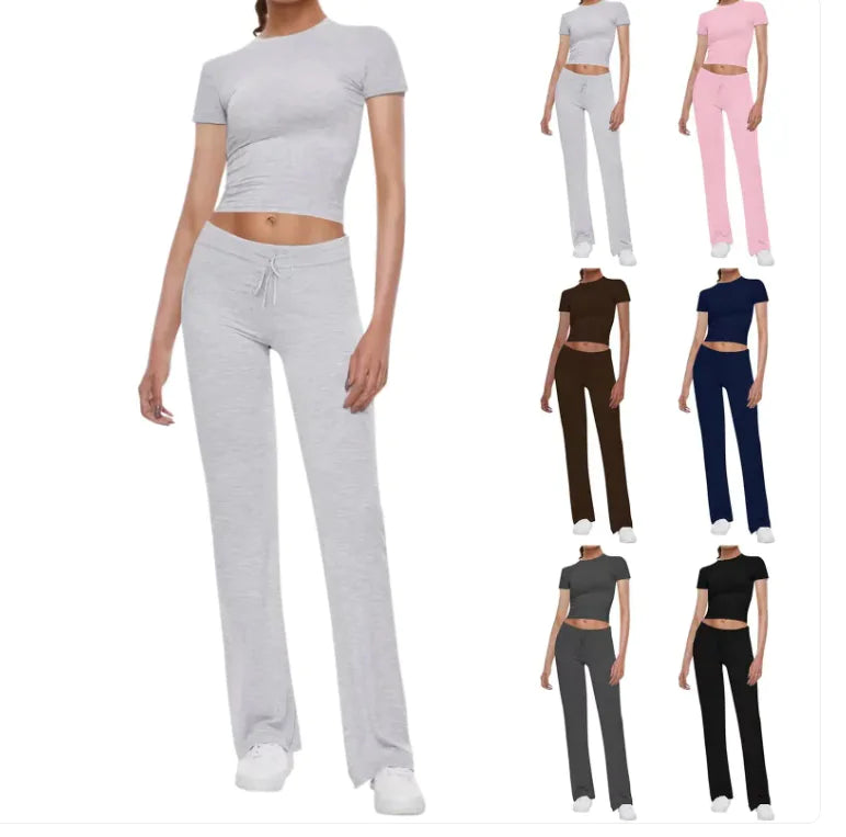 Solid Color T-shirt Casual Pants Suit Rieworkes