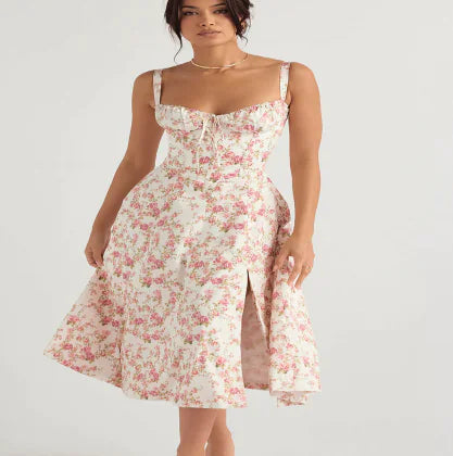 Parisian Dress - Waist Shaping Floral Maxi Dress (One Piece) Mimarta