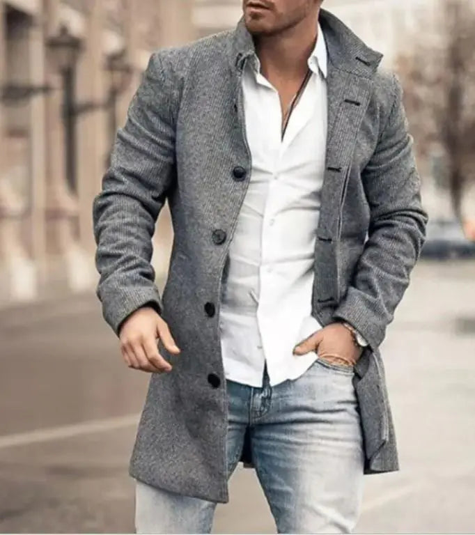Men's Fashion Casual Tweed Stand-up Collar Coat Rieworkes