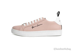 Versace Powder Blush Vitello Leather Signature Lace Sneakers Mimarta