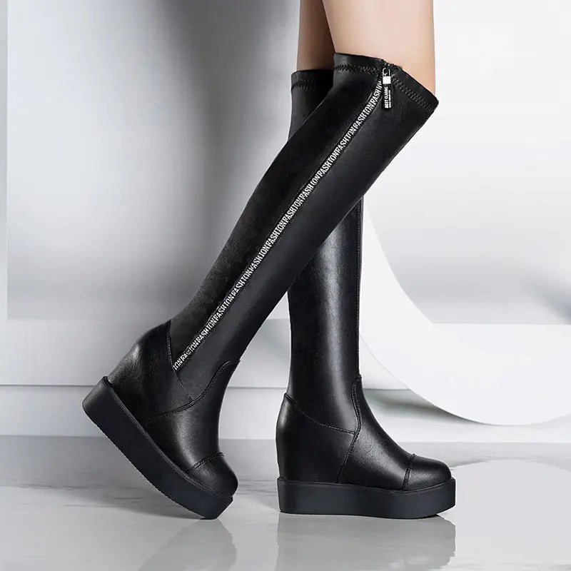 Over-the-Knee Wedge Heel Stretch Boots for Slimming Mimarta