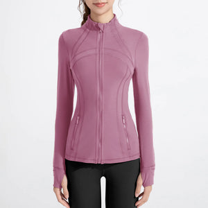 Stand Collar Sports Running Workout Long Sleeve Zipper Jacket for Women Rieworkes