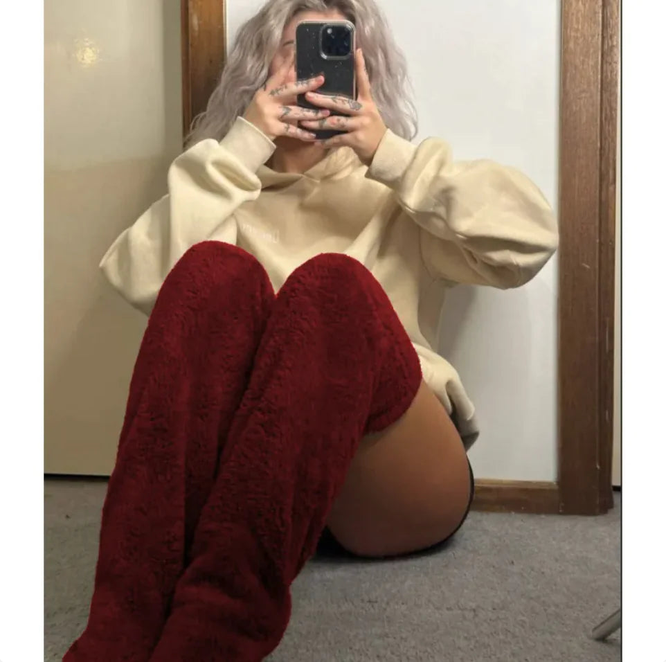 Fuzzy Over Knee High Winter Warm Socks Rieworkes