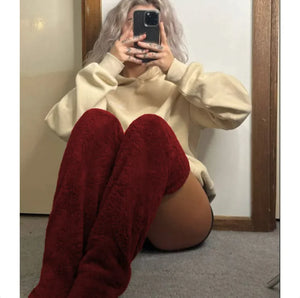 Fuzzy Over Knee High Winter Warm Socks Rieworkes