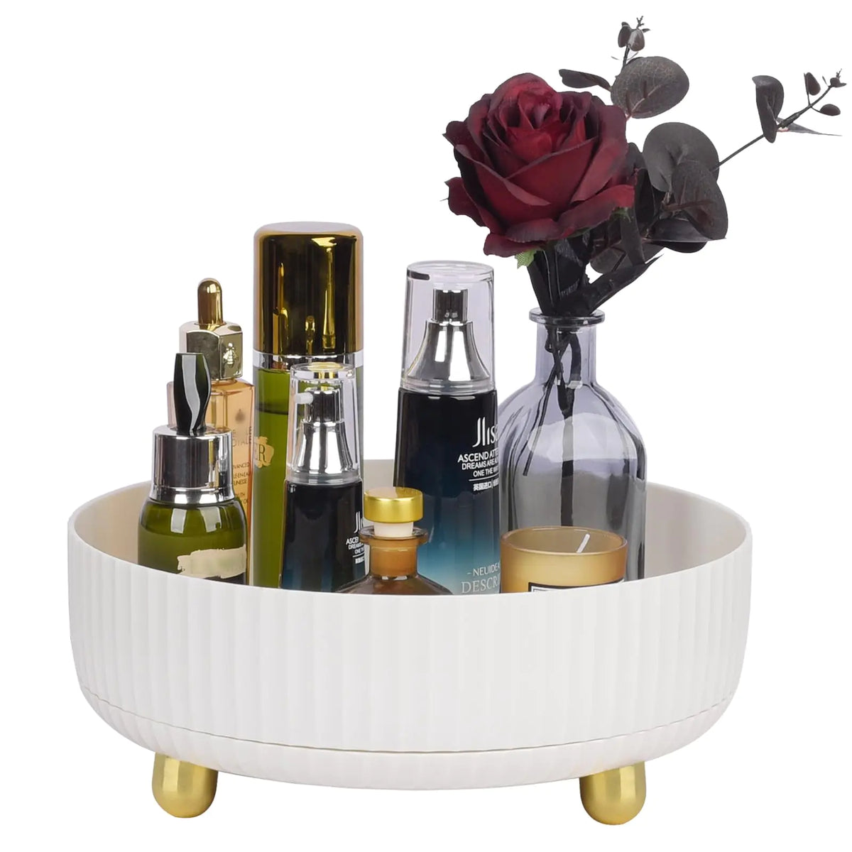 Anyoifax Makeup Perfume Organizer Tray 360 Degree Rotating Lazy Susan Skincare Lotion Organizer Spinning Cosmetics Storage for Dresser, Vanity, Bathroom Countertop, Large Ivory White 11 " Rieworkes