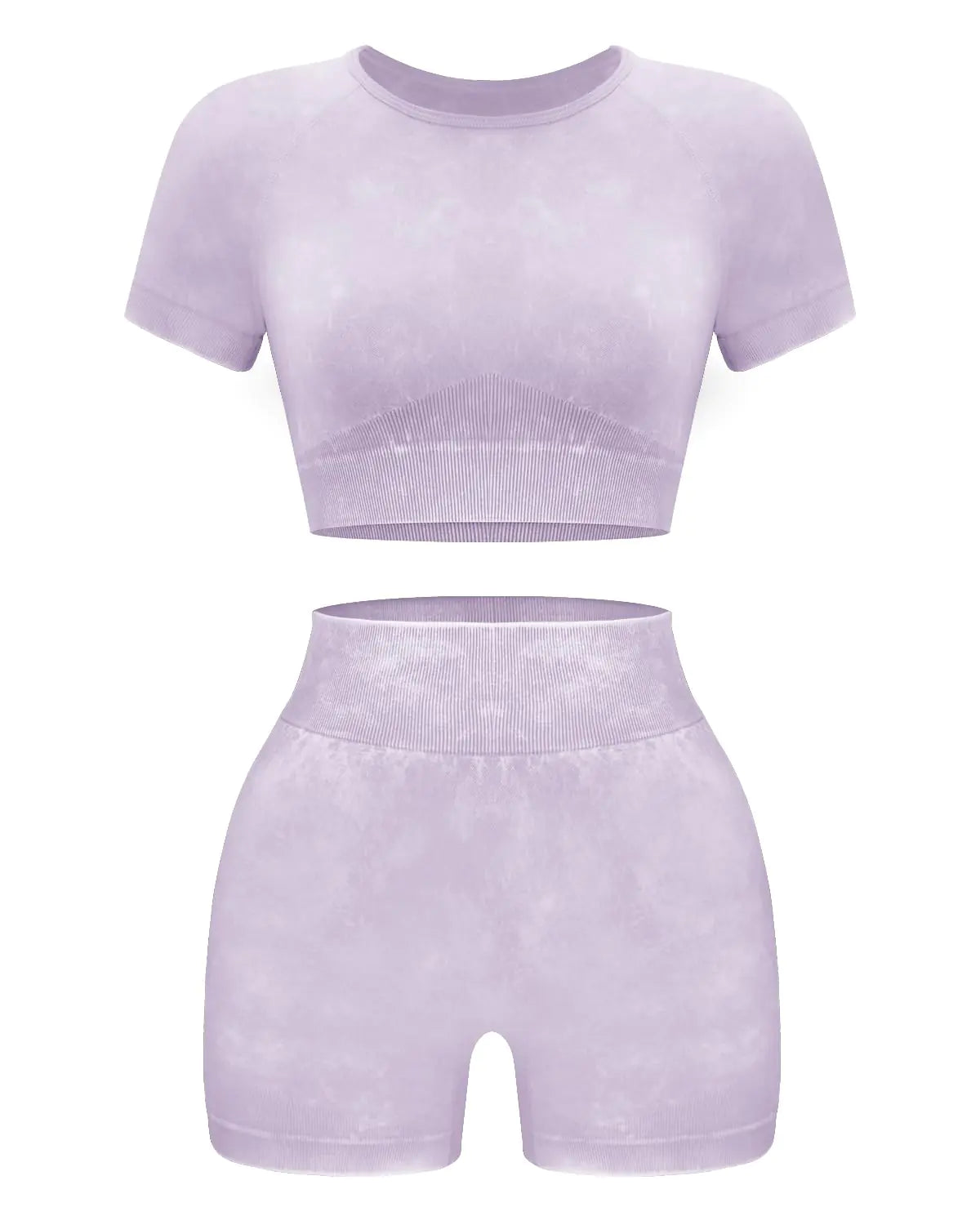 OLCHEE Womens Workout Sets 2 Piece - Seamless Acid Wash Yoga Outfits Shorts and Crop Top Matching Gym Athletic Clothing Set Short-sleeve + Shorts: Coffee Small Rieworkes