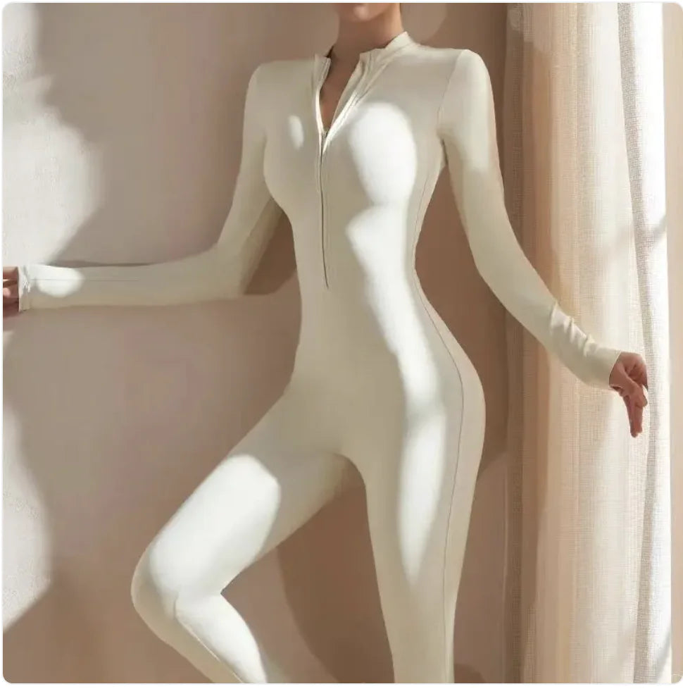 Women's Long-Sleeve Zipper Yoga Jumpsuit Rieworkes