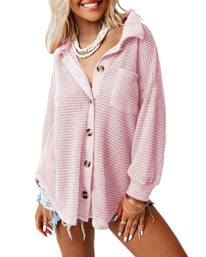 Dokotoo Womens Waffle Knit Shacket Jacket Casual Long Sleeve Button Down Shirts Dressy Blouses Tops Large Pink 1 Rieworkes
