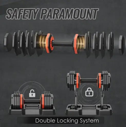 Adjustable Dumbbell Set, 10 In 1 Free Dumbbell For Men And Women, Black Dumbbell For Home Gym, Full Body Workout Fitness, Fast Adjust By Turning Handle 10 Gears55 LB Rieworkes