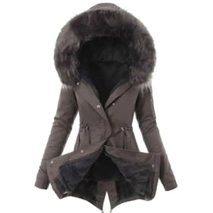 Casual Long Cotton Puffer Coat with Faux Fur Hood Mimarta
