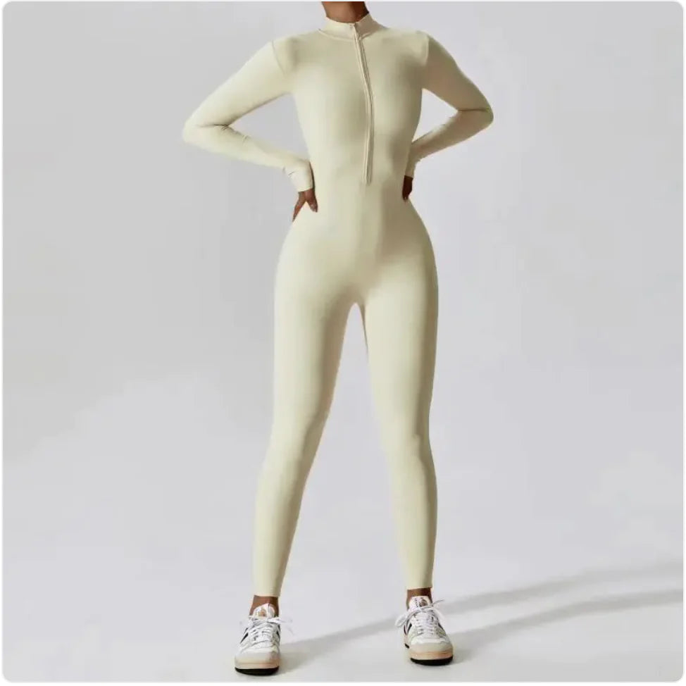 Women's Long-Sleeve Zipper Yoga Jumpsuit Rieworkes