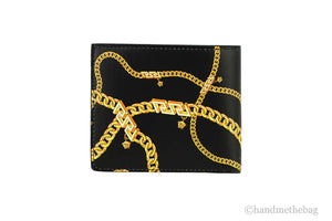 Versace Black Leather Gold Medusa Chain Logo Bifold Wallet Mimarta