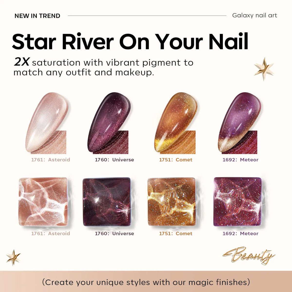 modelones Cat Eye Gel Nail Polish Set 6 Colors, Glitter Nude Shiny Champagne Burgundy Gold Magnetic Effect Sparkle Stunning Home Nail Art Gel Kit Gift A- Cosmo Party Rieworkes
