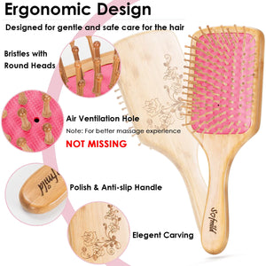 Sofmild Hair Brush-Natural Wooden Bamboo Brush-Eco Friendly Detangle Paddle Hairbrush for Women Men and Kids Massage Scalp Increase Hair Growth Rose Rieworkes