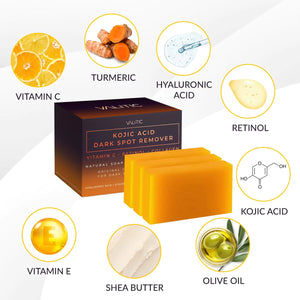 Valitic Unisex Dark Spot Corrector Bar, 100g - Exfoliating, SLS and Paraben-Free Turmeric Soap for Skin Tone Correction, Vitamin C, Retinol and Collagen Blend 3 Pack + Bag Rieworkes