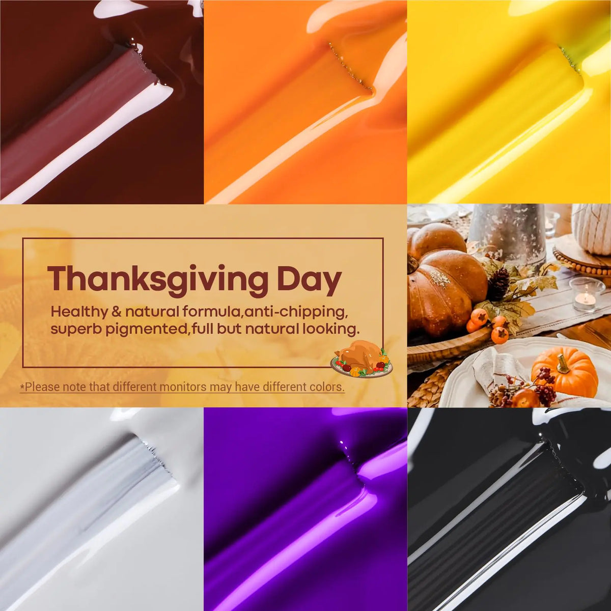 modelones Gel Nail Polish Set- 6 Colors Thanksgiving Day Orange Yellow Nail Polish Color Changing Gel Polish Kit Gray Black Nail Gel Kit Soak Off LED Nail Art Gifts DIY Salon Home A2 Thanksgiving Rieworkes
