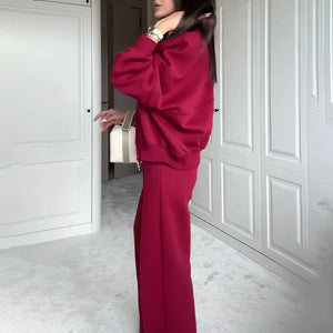 BASIC Solid Color Zip Sweater and Trousers Suit for Women Rieworkes