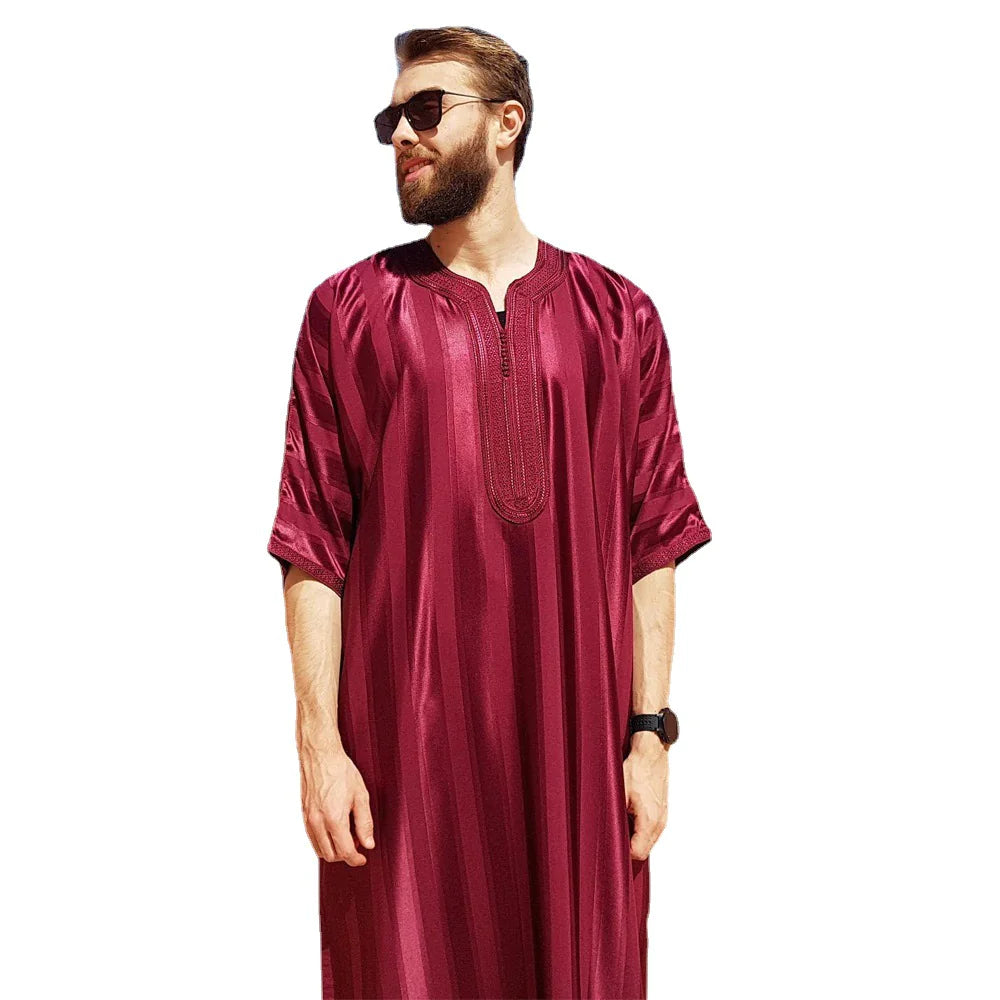 New Striped Robe Mid-sleeve Embroidered Robe Mimarta