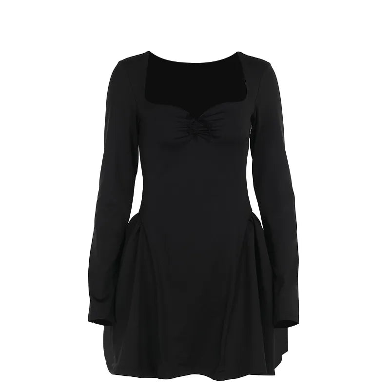Socialite Style Elegant Slim Fit Fitted Waist Bubble Long Sleeve Dress Rieworkes