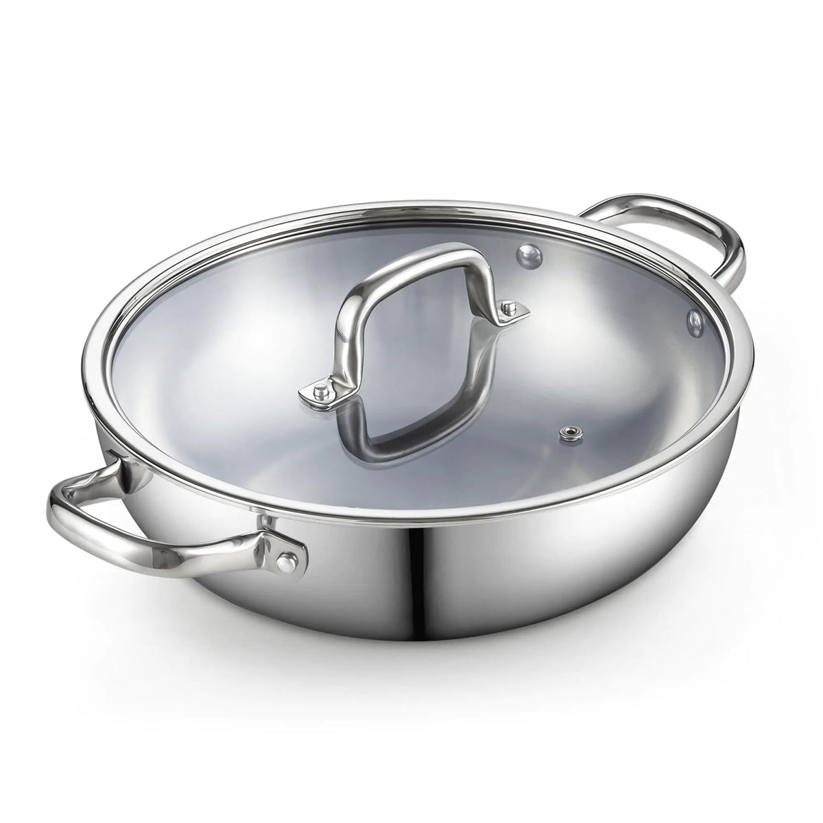 Cook N Home Tri-Ply Stainless Steel Wok 12 inch Induction Wok with Lid Flat Bottom Wok Stir Fry Pan Silve Rieworkes