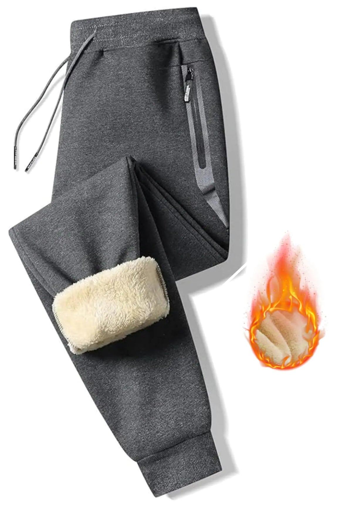 STICKON Mens Fleece Lined Joggers Sweatpant Winter Cotton Sweat Pants Drawing with Pockets Grey M Rieworkes