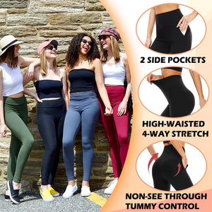 NEW YOUNG 3 Pack Leggings with Pockets for Women,High Waisted Tummy Control Workout Yoga Pants Small-Medium 3 Pack-c-black/Navy/Rose Pink Rieworkes