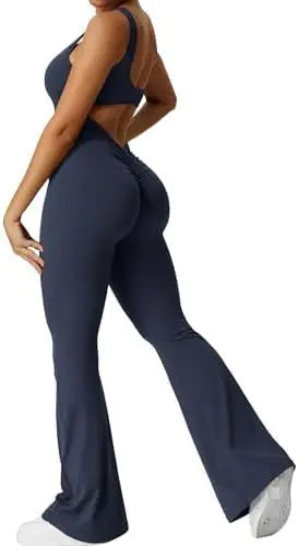 Women Sleeveless Flare Jumpsuits Fitness Yoga Long Pants Rieworkes